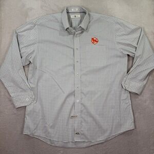 Onward Reserve Mens XL Classic Fit Button Down Shirt Blue Check Embroidered Bird